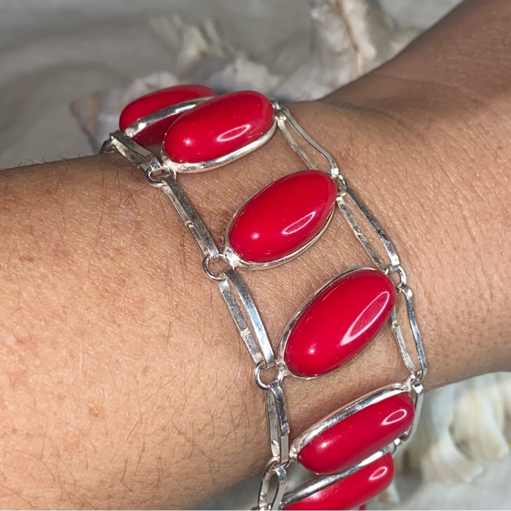 Italian Coral multi-gem handcrafted modern designed bracelet